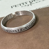 925 Silver Lotus Flower Bracelet Six Character True Words Wide Vintage Bangles