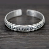 925 Silver Lotus Flower Bracelet Six Character True Words Wide Vintage Bangles