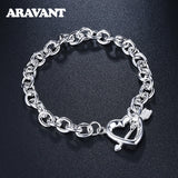 925 Silver Heart Link Bracelet Women