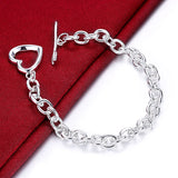 925 Silver Heart Link Bracelet Women