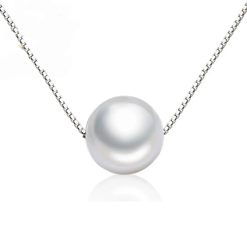 925 Silver Chain Pearl Ball Necklace Wedding Pearls Jewelry