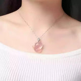 925 Silver Chain Pink Chalcedony Fox Pendant Necklace Charm Jewellery