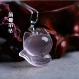 925 Silver Chain Pink Chalcedony Fox Pendant Necklace Charm Jewellery