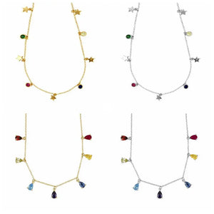 925 Silver Chain Rainbow Crystal Chokers Necklace
