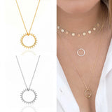 925 Silver Chain Sun Pendant Necklace Women Clavicle Chain Jewelry Gift