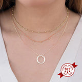 925 Silver Chain Sun Pendant Necklace Women Clavicle Chain Jewelry Gift