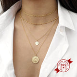 925 Silver Chainr Coins and Cross Pendant Necklace for Women