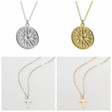 925 Silver Chainr Coins and Cross Pendant Necklace for Women