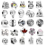 925 Silver Charm Beaded Snowflake Koala Sloth Maple Leaf Bear Elephant Kangaroo