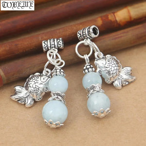 925 Silver Lucky Fish Bracelet Charm Beaded Jewelry Charms DIY