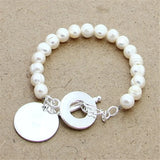 925 Silver Freshwater Pearl Round Bracelet for Women