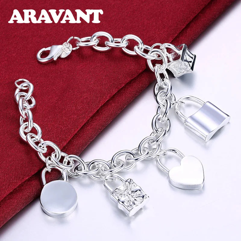 925 Silver Charm Bracelets Bangles For Women Wedding Jewelry