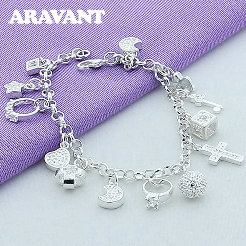925 Silver Charm Bracelets For Women Party Jewelry