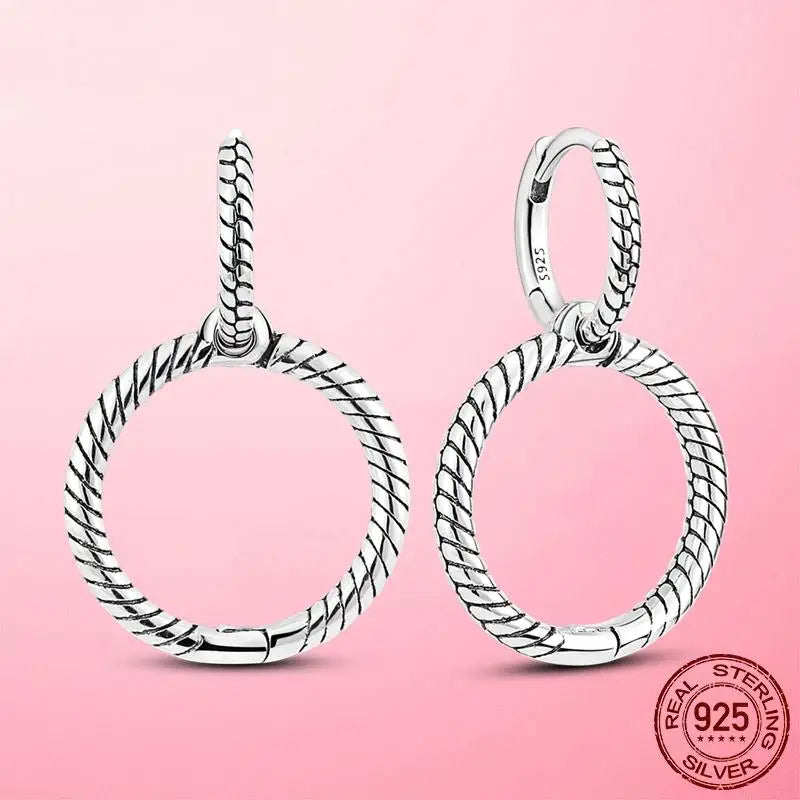 925 Silver Charm Double Hoop Earrings Moments Women Female Jewelry