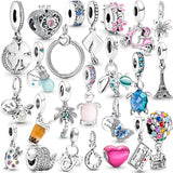 925 Silver Iron Tower Four Leaf Clover Charm Pink Heart Beads Turtle Pendant