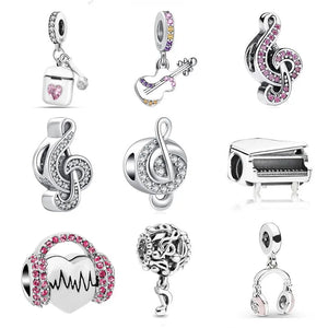 925 Silver Charm Note Piano Beads Pendant