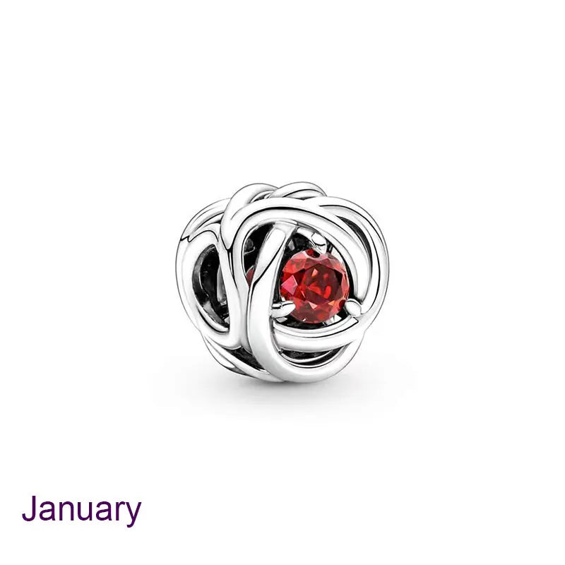 925 Silver Birthstone Circle Charm Beads for Bracelets