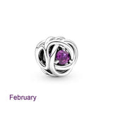 925 Silver Birthstone Circle Charm Beads for Bracelets