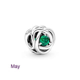 925 Silver Birthstone Circle Charm Beads for Bracelets