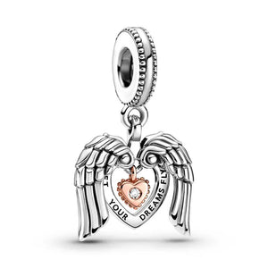 925 Silver Badminton Crown Safety Chain Snake Beads Tape Pendant