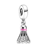 925 Silver Badminton Crown Safety Chain Snake Beads Tape Pendant