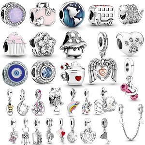 925 Silver Badminton Crown Safety Chain Snake Beads Tape Pendant