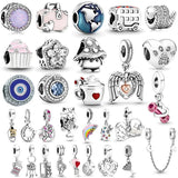 925 Silver Badminton Crown Safety Chain Snake Beads Tape Pendant
