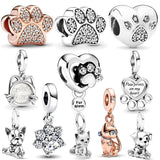 925 Silver Puppy Cat Rose Charm Pendant For Bracelet DIY
