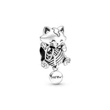 925 Silver Puppy Cat Rose Charm Pendant For Bracelet DIY