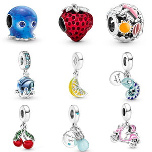 925 Silver Charms Chameleon Turtle Pendant Ocean Jellyfish DIY Beads