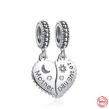 925 Silver Double Love Heart Pendant Beads Bracelet Charms