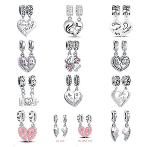 925 Silver Double Love Heart Pendant Beads Bracelet Charms