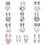 925 Silver Double Love Heart Pendant Beads Bracelet Charms