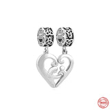 925 Silver Double Love Heart Pendant Beads Bracelet Charms