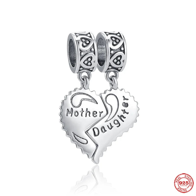925 Silver Double Love Heart Pendant Beads Bracelet Charms