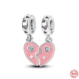 925 Silver Double Love Heart Pendant Beads Bracelet Charms