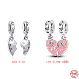 925 Silver Double Love Heart Pendant Beads Bracelet Charms
