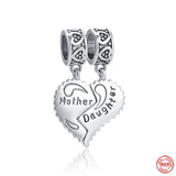 925 Silver Double Love Heart Pendant Beads Bracelet Charms