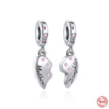 925 Silver Double Love Heart Pendant Beads Bracelet Charms