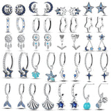 925 Silver Clear CZ Stud Earrings Star Starfish Dolphin