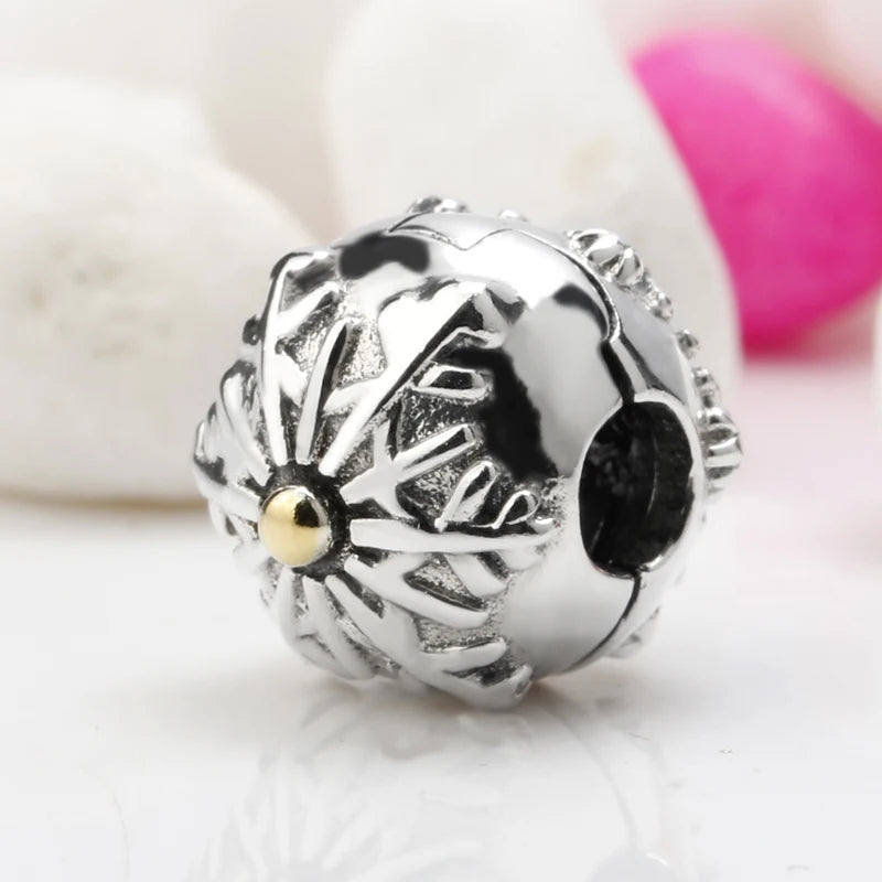 925 Silver Snowflake Blooms Flower Bead Bracelet Bangle Jewelry Gift