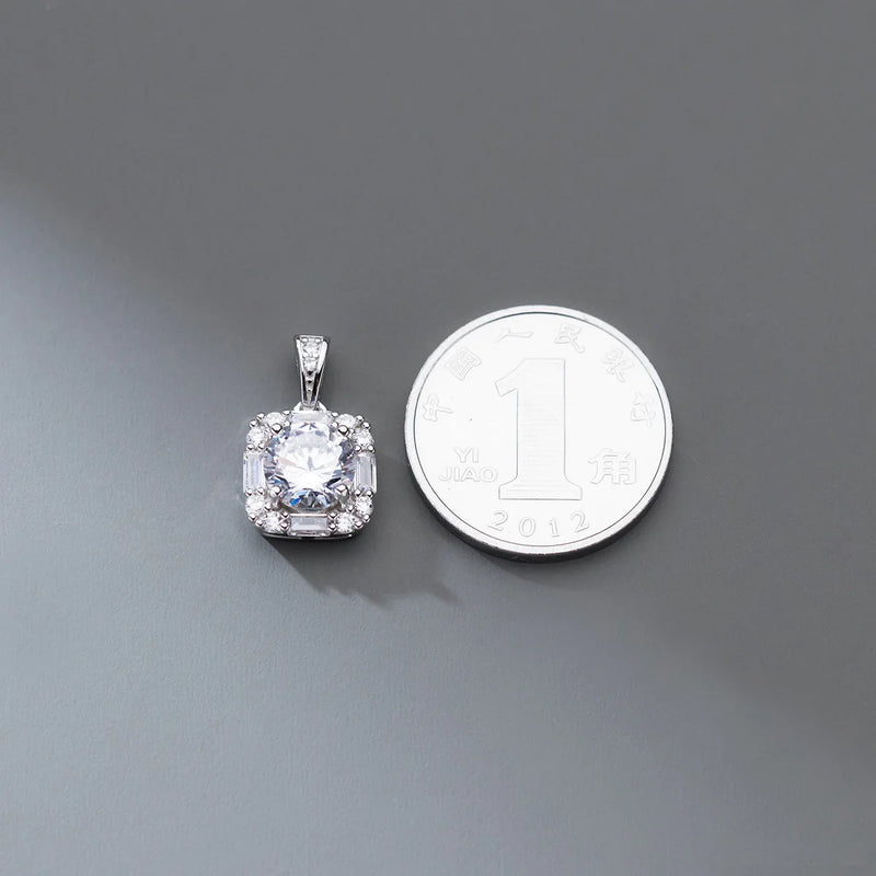 925 Silver Zircon Square Charms DIY Pendant Necklace Jewelry