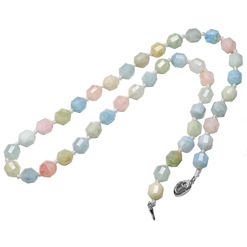 925 Silver Chokers Knotted Morganite Stone Beads Necklace Mix Colorful Jewelry