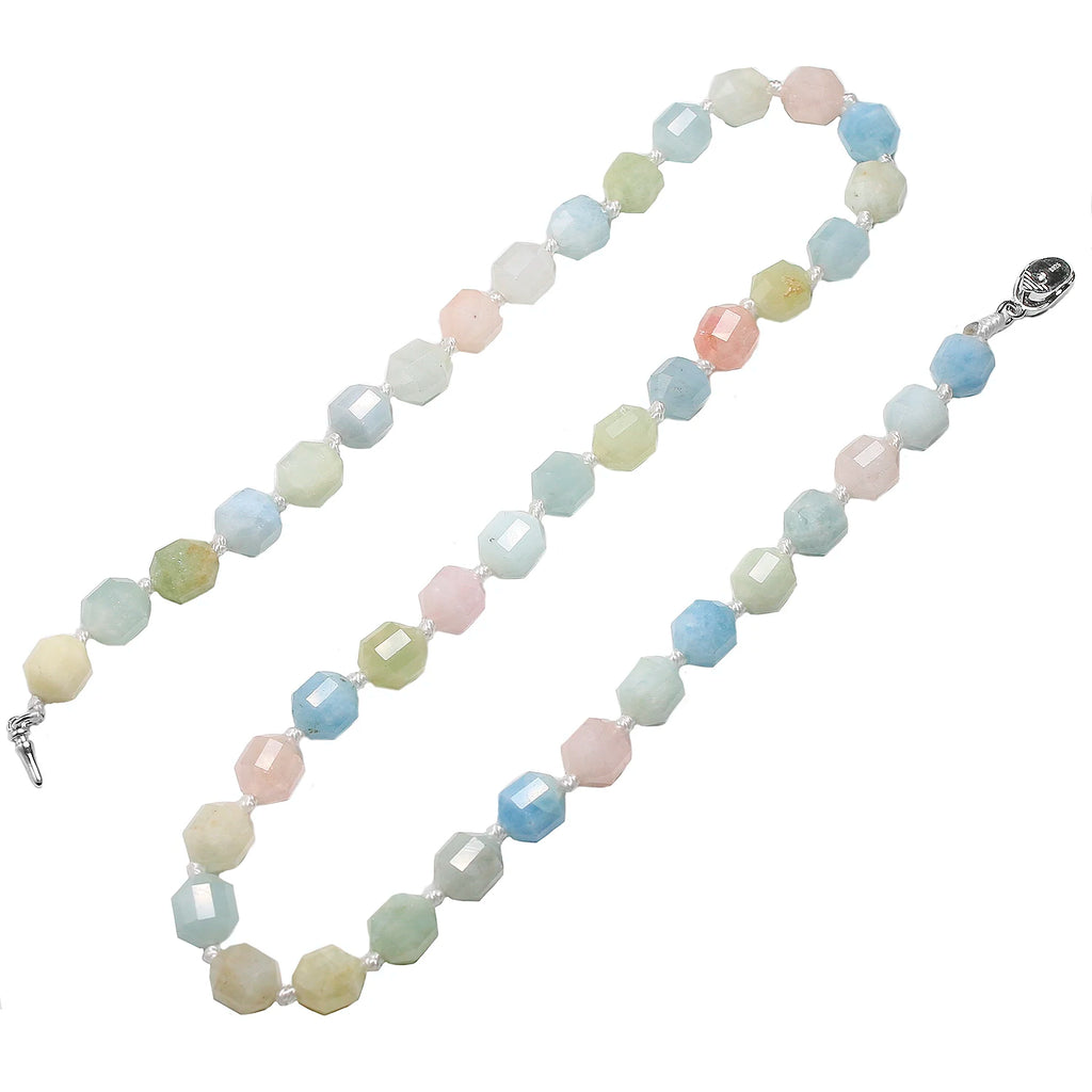 925 Silver Chokers Knotted Morganite Stone Beads Necklace Mix Colorful Jewelry