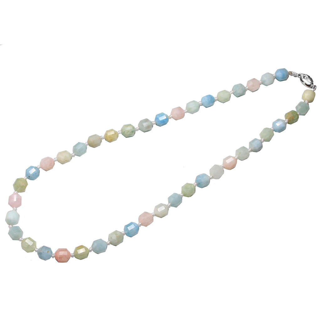 925 Silver Chokers Knotted Morganite Stone Beads Necklace Mix Colorful Jewelry