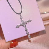 925 Silver Cross Zircon Necklace Christian Cross Chain Pendant