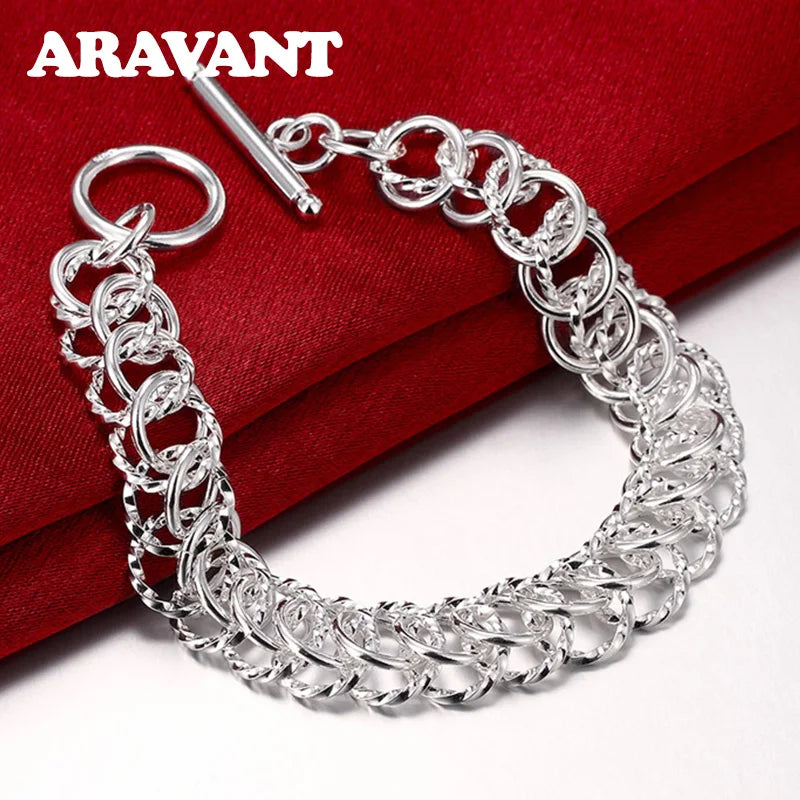 925 Silver Circle Charm Bracelets For Women Wedding Jewelry
