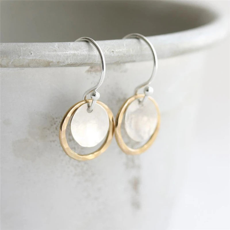 925 Silver Circle Coin Earrings Hammered 14K Filled Jewelry