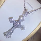 925 Silver Classic Cross Pendant with Zircon Stone Necklace