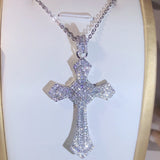 925 Silver Classic Cross Pendant with Zircon Stone Necklace